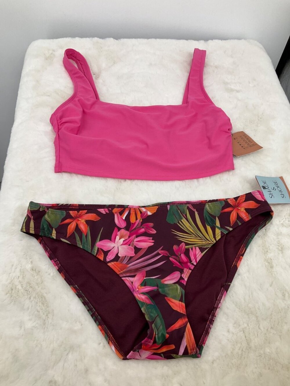 Shade & Shore Large 12-14 Pink & Floral Bikini Set Low Rise NEW - Picture 3 of 9